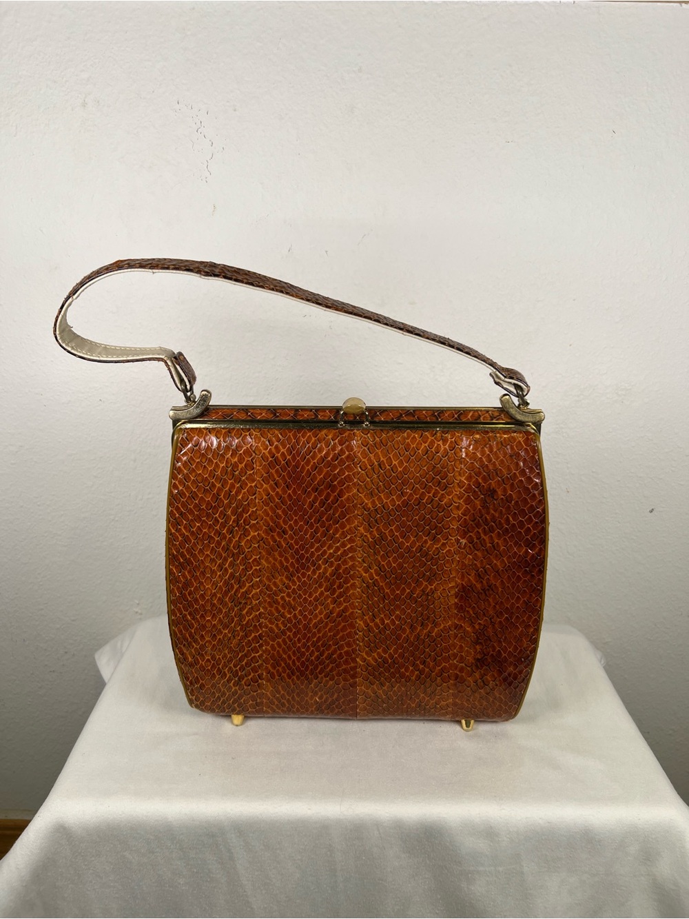 Vintage Structured Brown Snakeskin Shoulder Bag